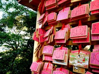 Ema - wooden plaques with requests to Shinto gods written on them