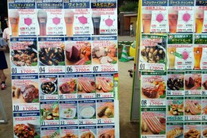 The extensive menu of drinks and food is found on displays throughout the festival. Each booth sells some combination of these items