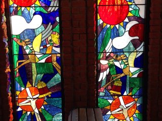 Stained glass windows in the small chapel as you enter the grounds of the Gallery