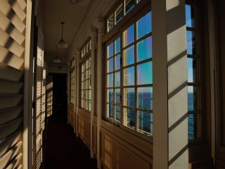 The bright corridor on the south side of the annex building