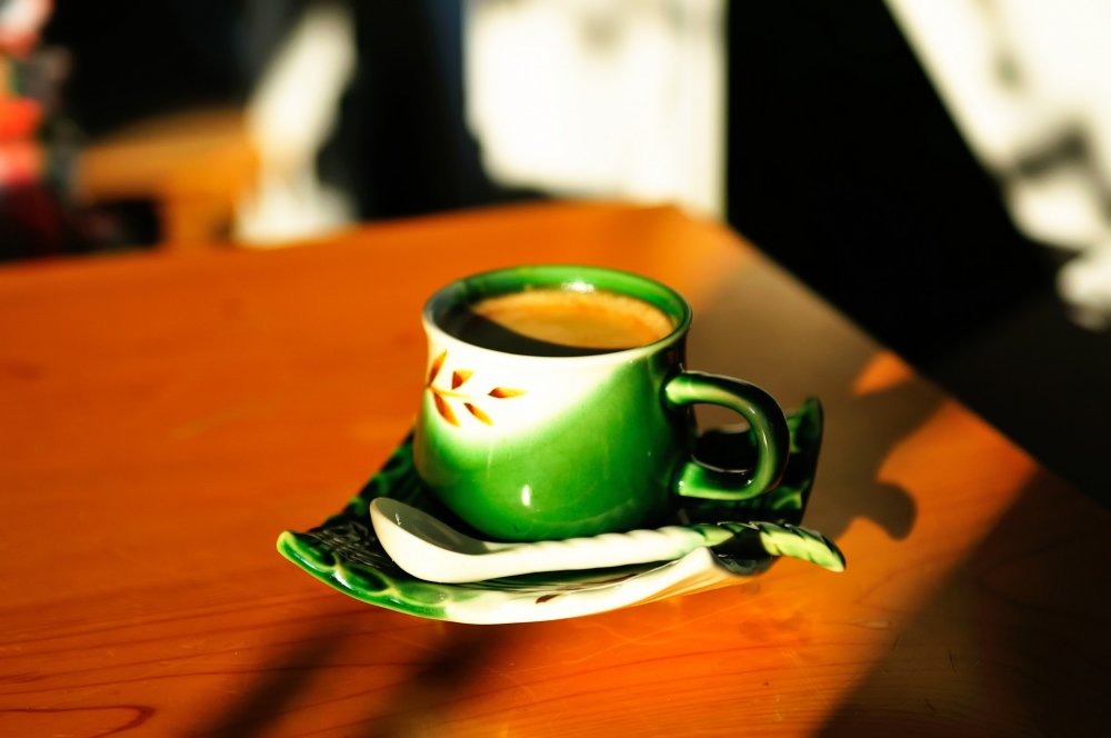 Enjoy a cup of coffee in the cafe before dinner