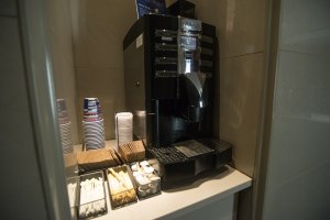 A very nice touch. A coffee machine available for use freely anytime from 6AM to 12AM. I grab one every morning, and one when I return every night.