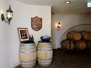 Wine barrels as display tables &nbsp;