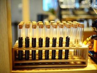 The test tubes suggest a coffee laboratory.

