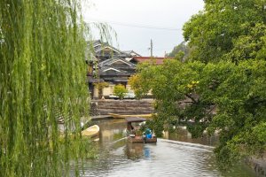 Cruise through weeping willows with the historic village in the background