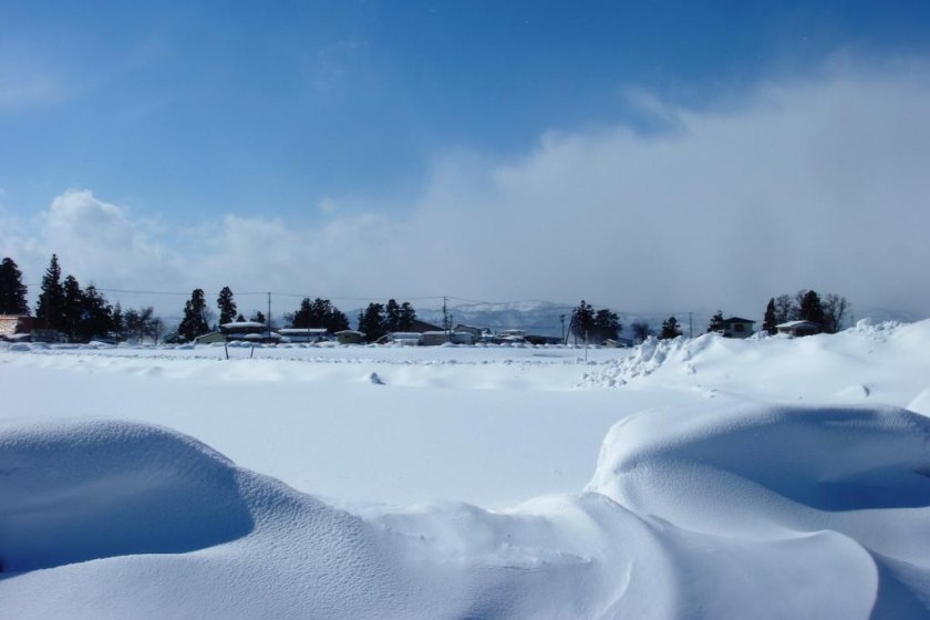 Snowy landscape near Iide Town in February