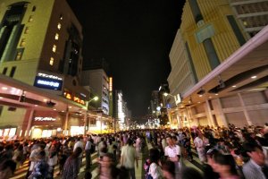 Chuo-dori closed to traffic during the Tokasan Yukata Festival