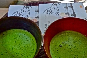 Green tea served in the garden