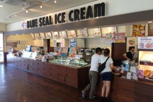 The ice cream counter and sales counter are very attractive and appealing to the eye
