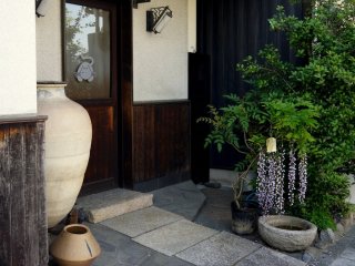 Beaucoup de magasins et de restaurants dans la zone touristique autour du temple Byodo-in ont des glycines en pot devant leur porte