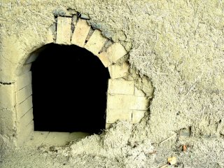 The door to a kiln used for baking the tiles &nbsp;