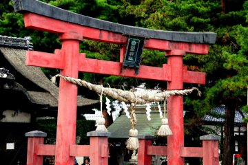 Веревка симэнава на воротах тории в храме