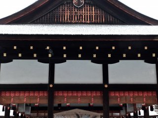 A ceremony platform just inside the shrine gates