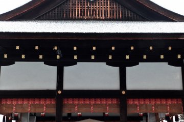 <p>A ceremony platform just inside the shrine gates</p>