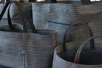 <p>A selection of tote bags made in-shop from Kurashiki denim.</p>