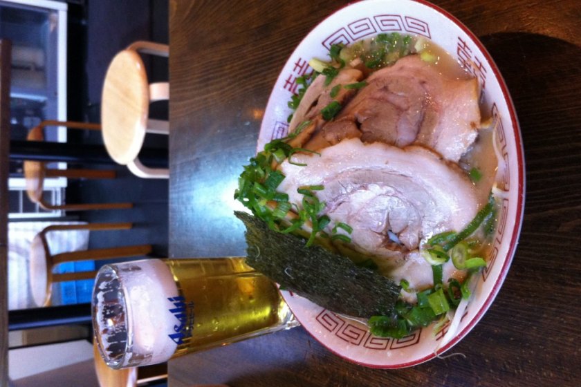 Tonkotsu ramen topped with a great mound of sliced pork