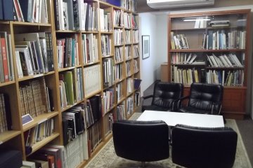 <p>The reading area, with its hundreds of books on art and music</p>