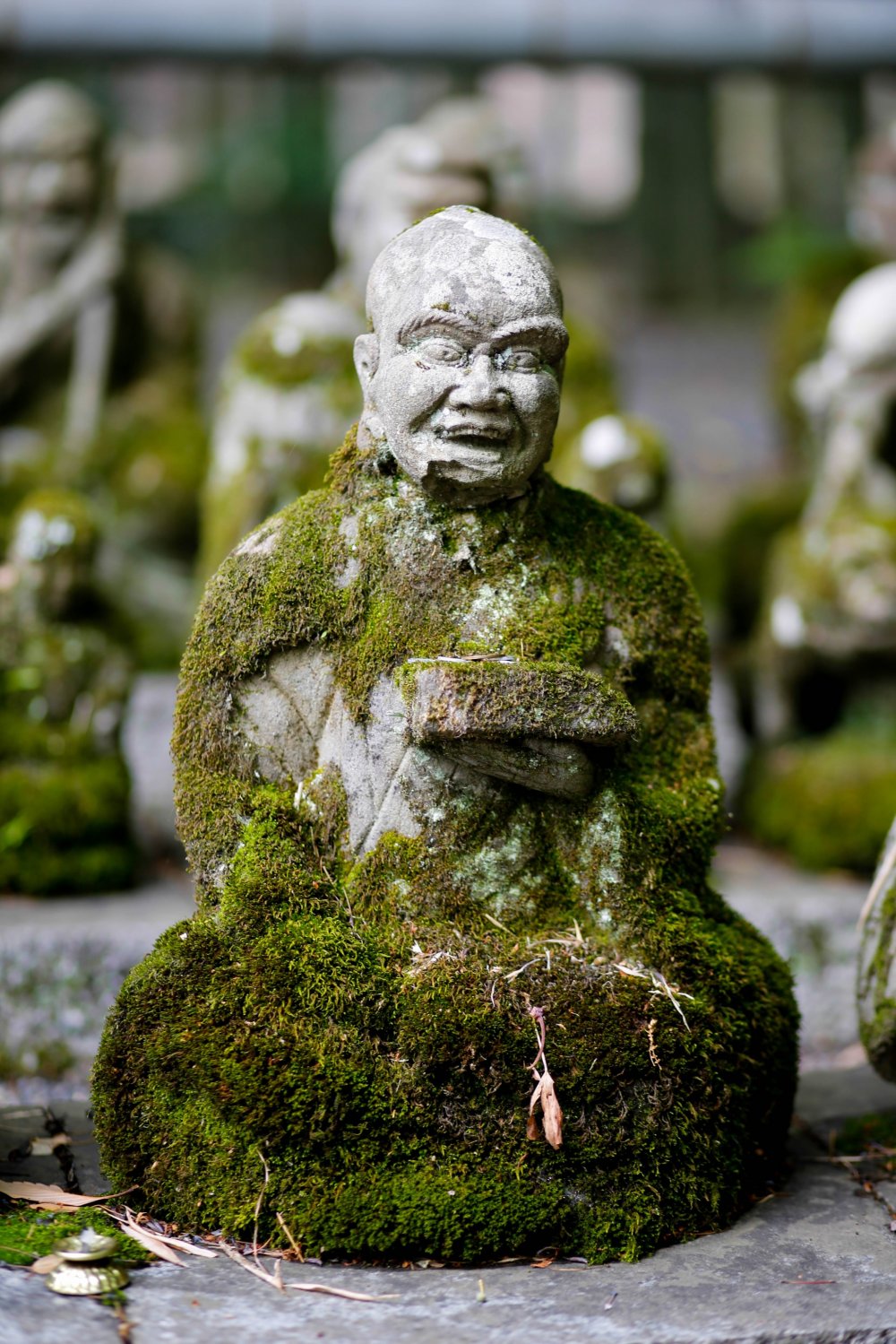 Moss covered old statues of Kannon