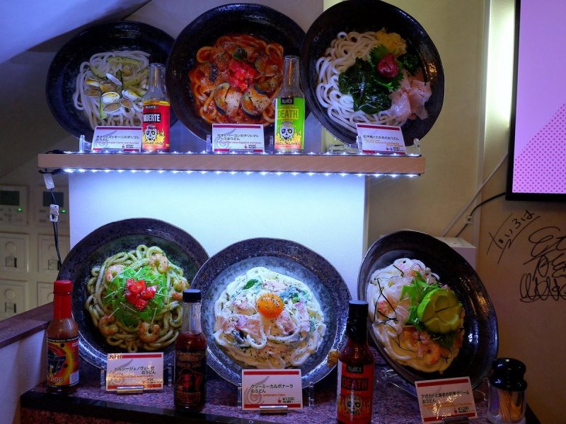 <p>The usual plastic models of the food near the door</p>