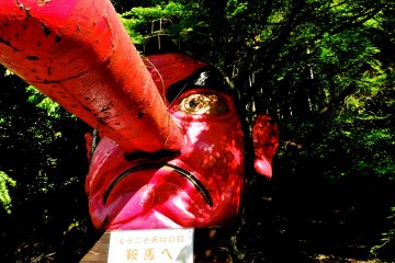 <p>This interesting guy will greet you as you get off the train at Kurama</p>