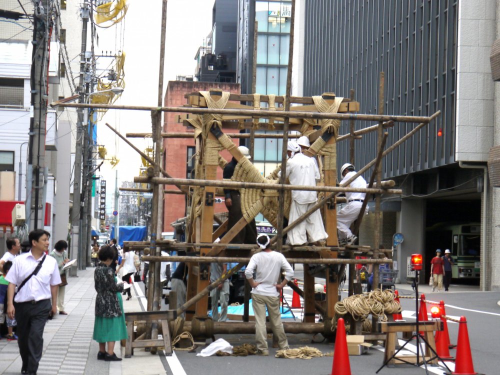 Beginning to build one of the large two story Gion floats &nbsp;
