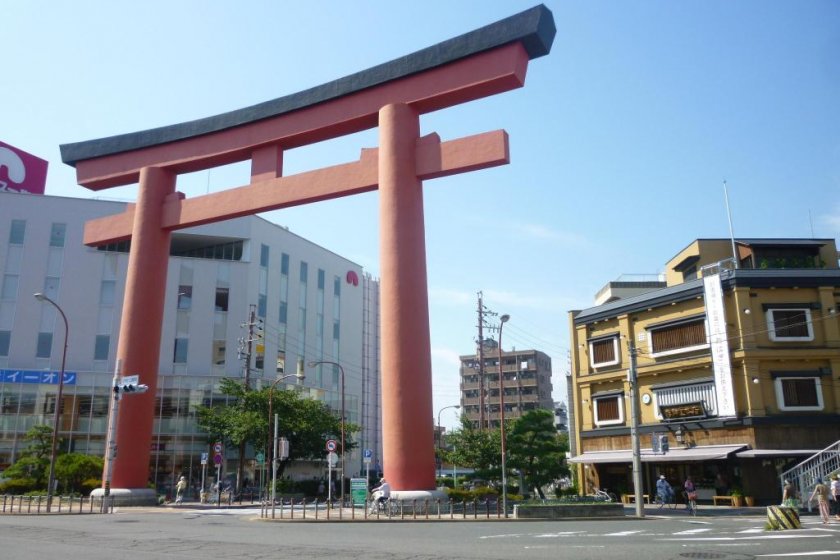 The great Torii Mon gate leading to Nakamura Park.