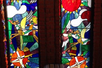 <p>Stained glass windows in the small chapel as you enter the grounds of the Gallery</p>