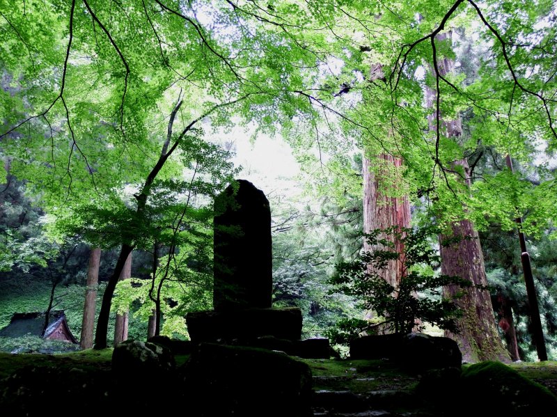 <p>Stone statue standing in the serene woods along the pathway leading to the entrance gate of Eiheiji temple</p>