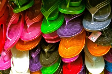 <p>For a more fashionable look, women can also choose from these colorful, rubber-wedged slippers.</p>