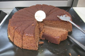 <p>There are several types of chocolate cake served at all times</p>