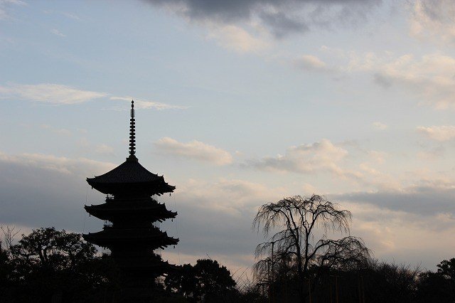 The five-story pagoda is impressive even at sunset