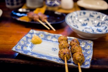 All of Onishi's delicious snacks are served on traditional and rustic Japanese ceramics