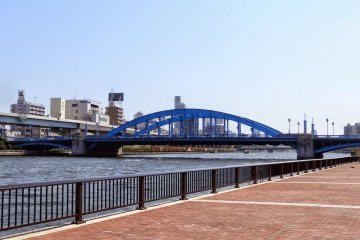 <p>The blue Komagatabashi Bridge</p>