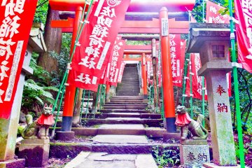 <p>Over half way up you will see the first of many &#39;Inari&#39; (white foxes) located around this shrine</p>