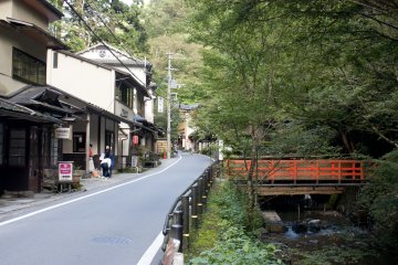 <p>อีกมุมหนึ่งบริเวณด้านหน้าของหมู่บ้านซึ่งตรงสะพานสีแดงที่ทอดข้ามแม่น้ำคิบุเนะนั้นก็คือจุดเริ่มต้น (และจุดสิ้นสุด) ของเส้นทางเดินป่า คิบุเนะ (Kibune) -คุรามะ (Kurama) นั่นเอง</p>