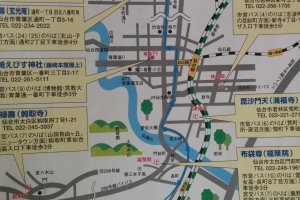 The map showing the temple locations on the stamp rally pamphlet