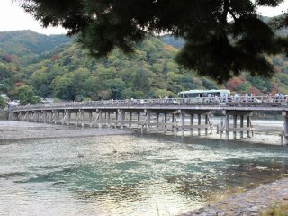嵯峨野川から渡月橋を臨む