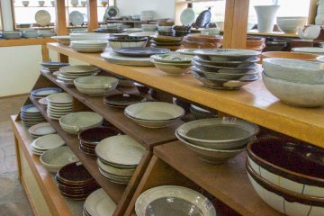<p>Inside a Kasama pottery store</p>