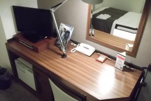 My desk, TV and fridge