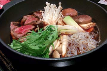 <p>Sukiyaki with Kobe beef and vegetables</p>