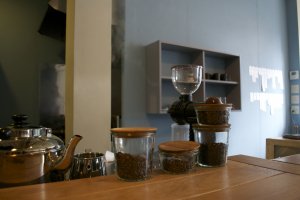 Fresh coffee beans by the counter