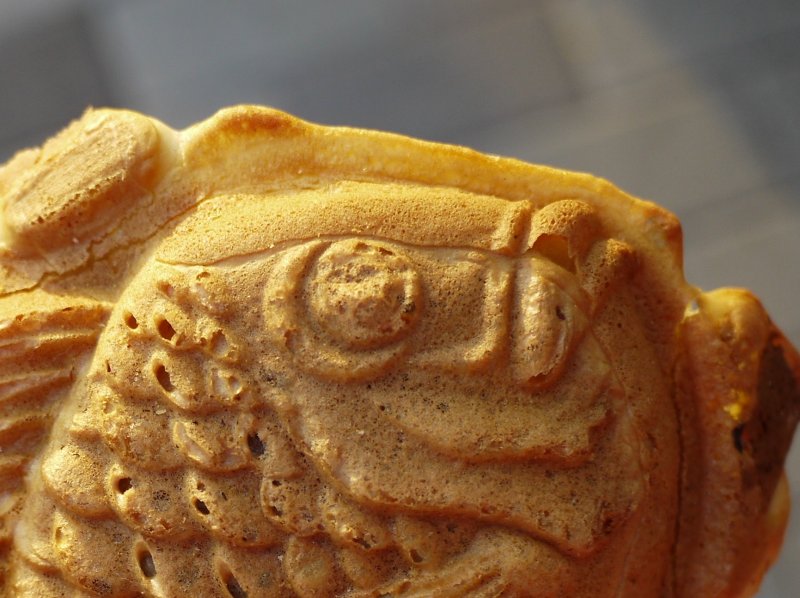 <p>Taiyaki are a little like waffles, and come filled with sweet bean past or custard. Tai is the Japanese word for sea bream.</p>