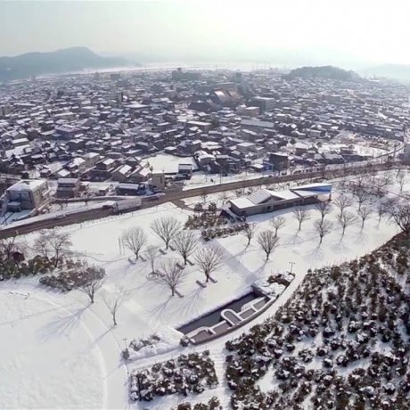 福井: 西山公園雪景色 空撮ビデオ