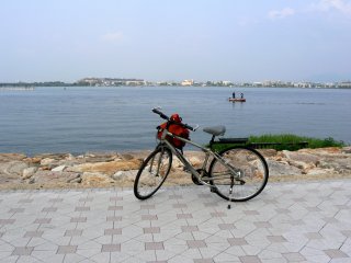 My bike standing on the recently upgraded path