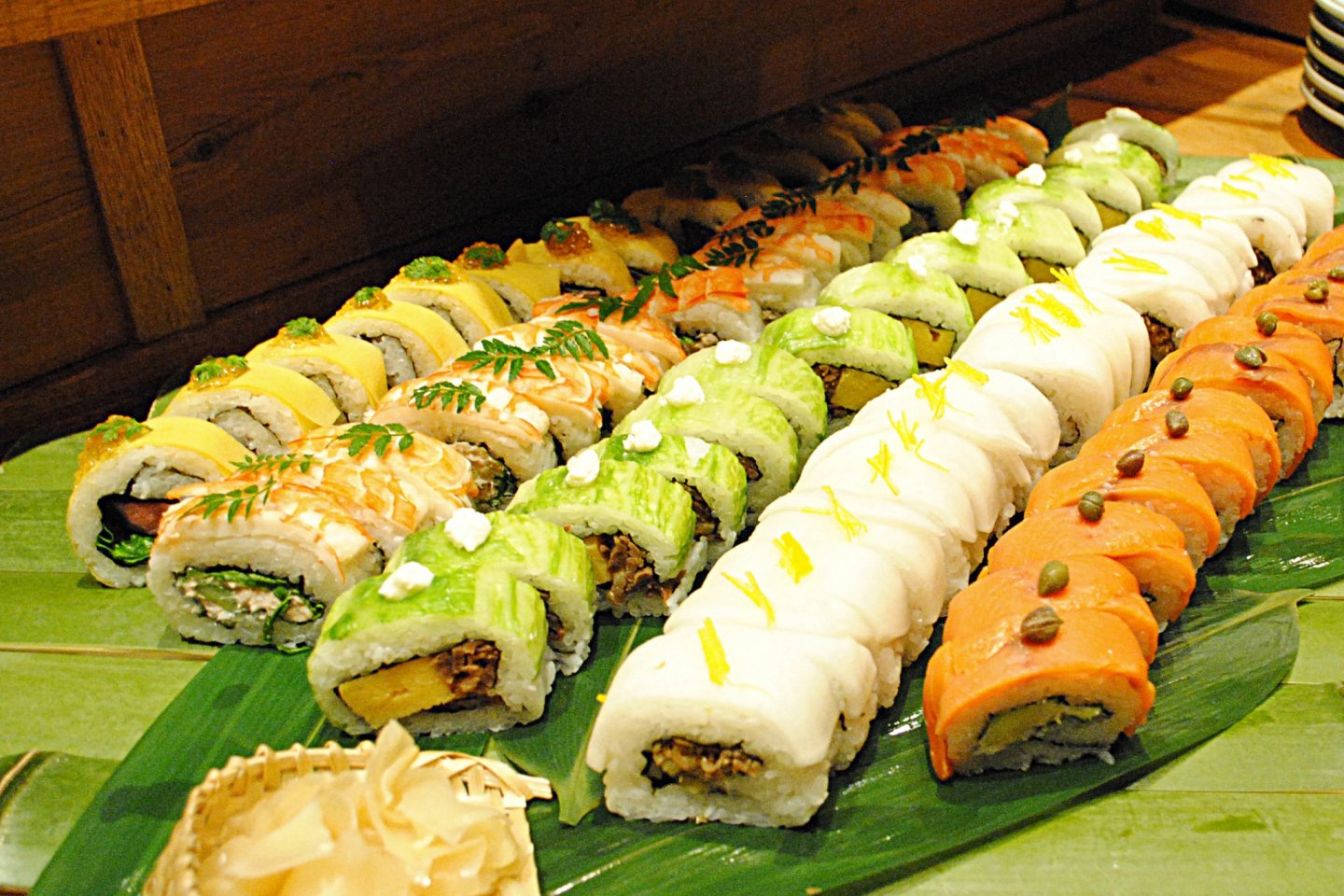 Brightly colored sushi rolls
