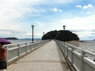 The long causeway bridge for walking or hanging out as you approach Takeshima
