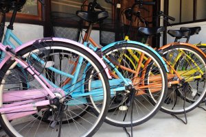 Pop candy colored non electric bicycles are also for hire for a reasonable 500 yen per half day.