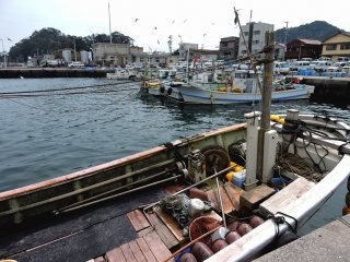 Fishing boat carrying octopus pots