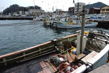 <p>Fishing boat carrying octopus pots</p>