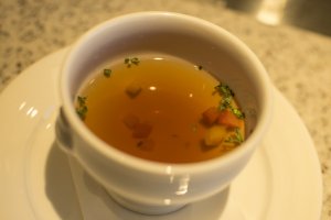 This is Grand Hotel Special Consomm&eacute;, a delicate and delicious soup that really whets the appetite.